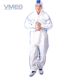 Disposable White Micro-porous Coverall With SMS Blue Back Panel