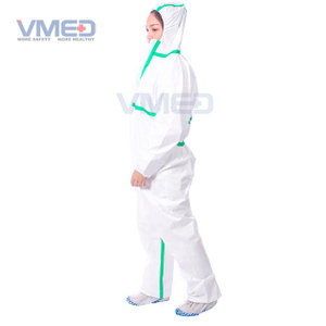 Disposable White Micro-porous Protective Coverall With Green Strips